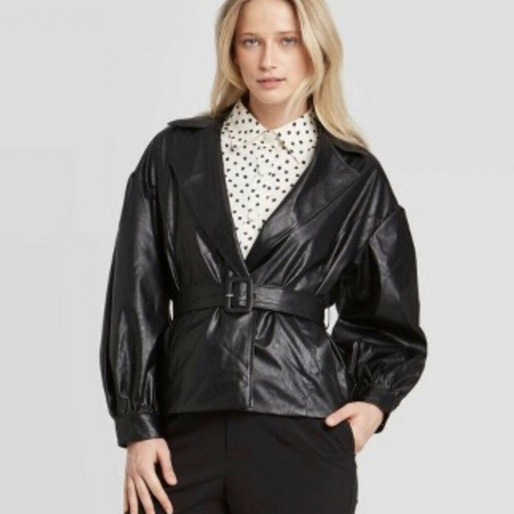 NWT Who What Wear Black Belted Faux Leather Jacket